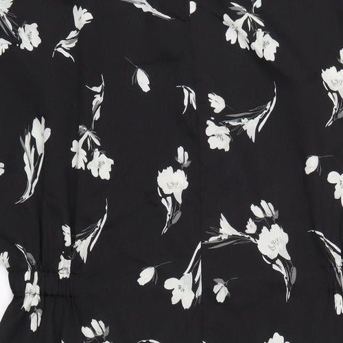 Lipsy Womens Black Floral Polyester A-Line Size 14 Round Neck Button