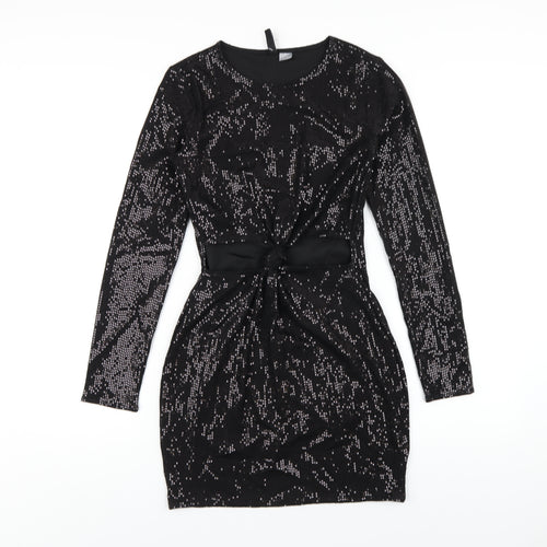 H&M Womens Black Polyester Mini Size S Round Neck Pullover