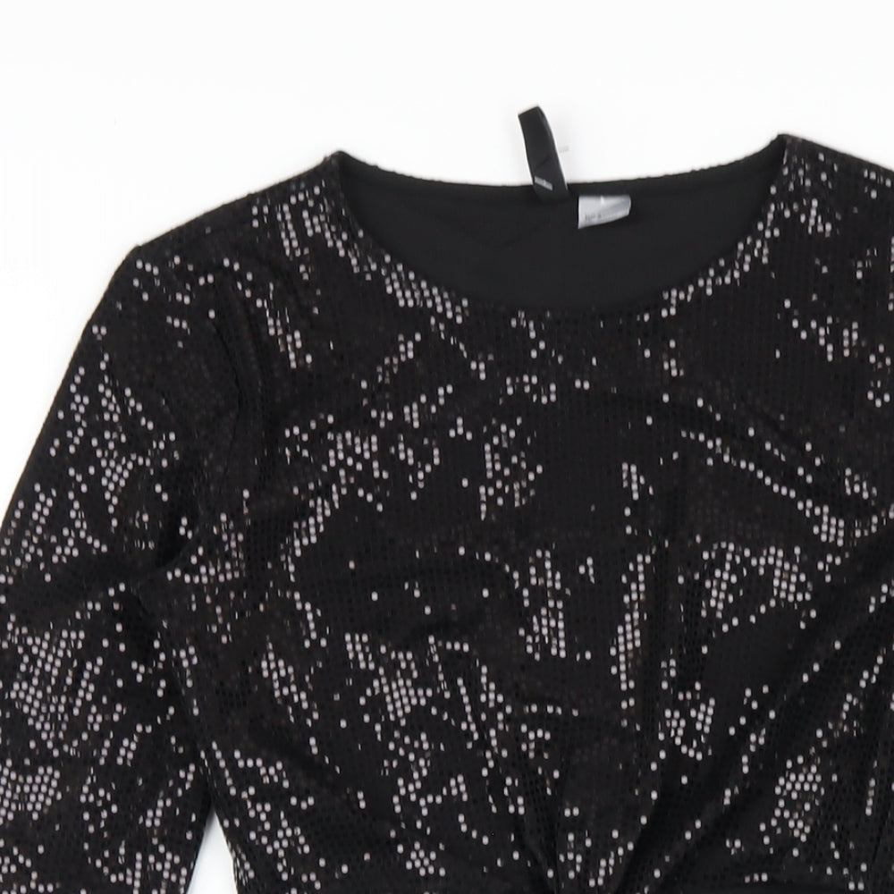 H&M Womens Black Polyester Mini Size S Round Neck Pullover