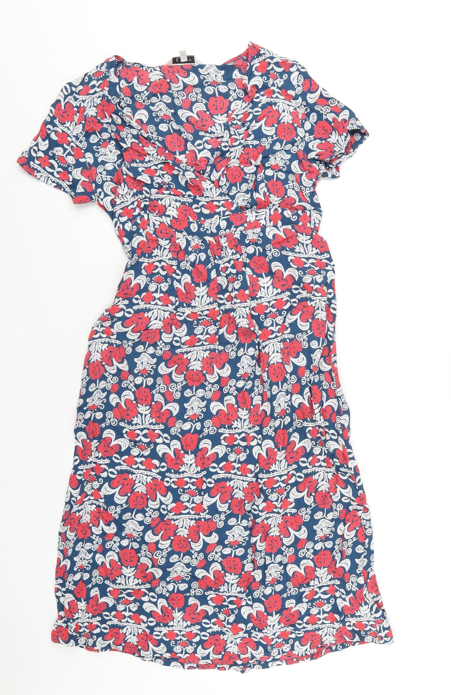 EAST Womens Multicoloured Geometric Viscose A-Line Size 10 V-Neck Pullover