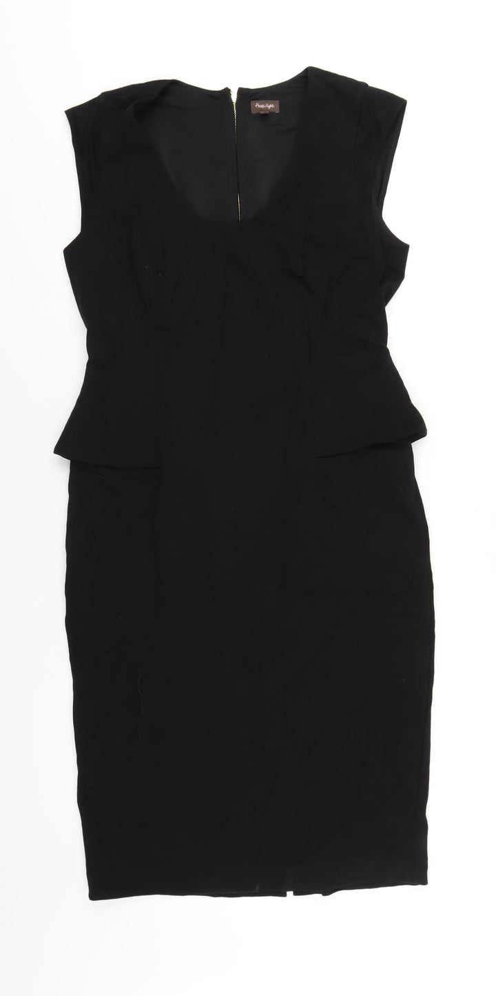14 Womens Black Viscose Pencil Dress Size 14 Scoop Neck Zip