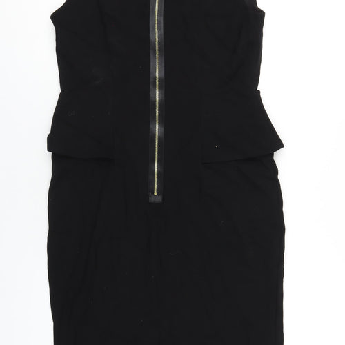 14 Womens Black Viscose Pencil Dress Size 14 Scoop Neck Zip