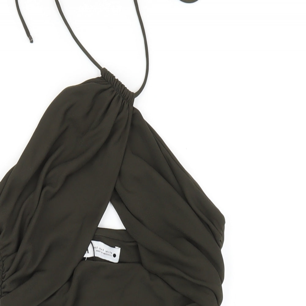 Zara Womens Green Polyester Mini Size S Halter Pullover