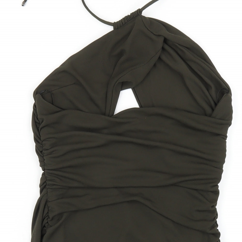 Zara Womens Green Polyester Mini Size S Halter Pullover
