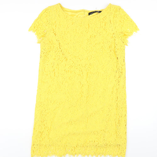 Zara Womens Yellow Polyester A-Line Size L Round Neck Pullover