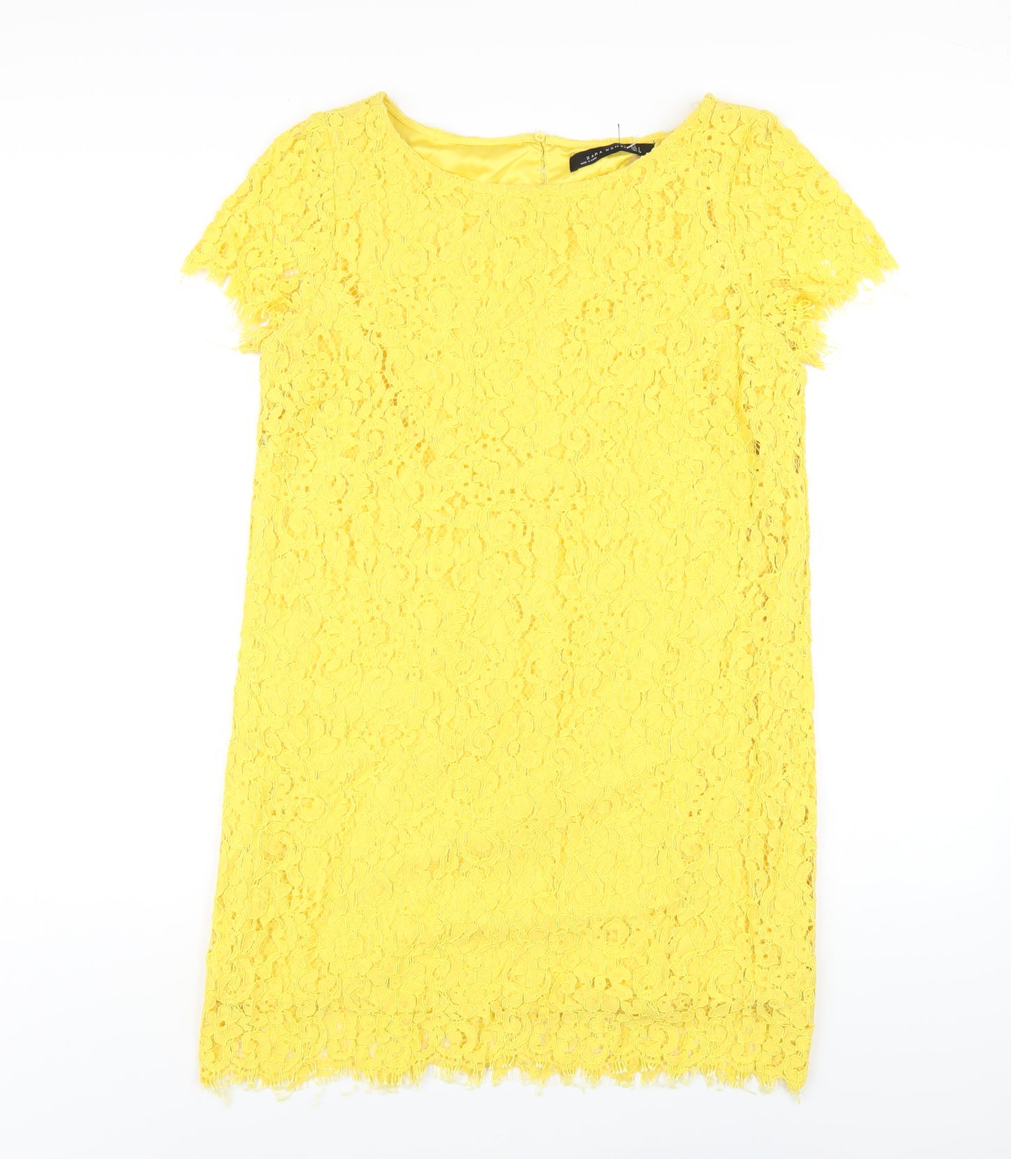 Zara Womens Yellow Polyester A-Line Size L Round Neck Pullover