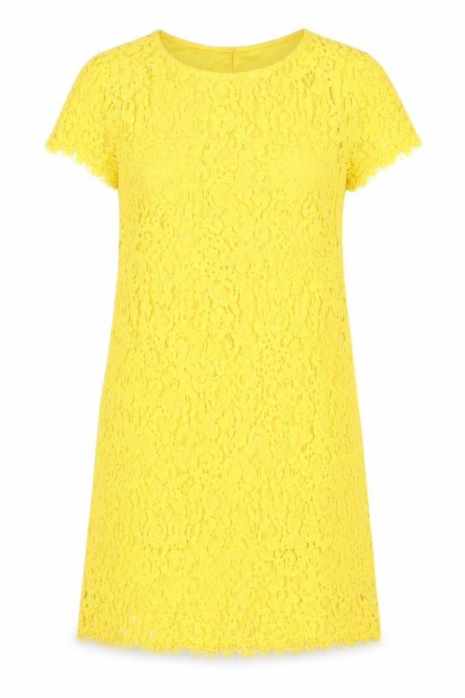Front view of Zara women’s yellow polyester a-line, size L, round neck pullover