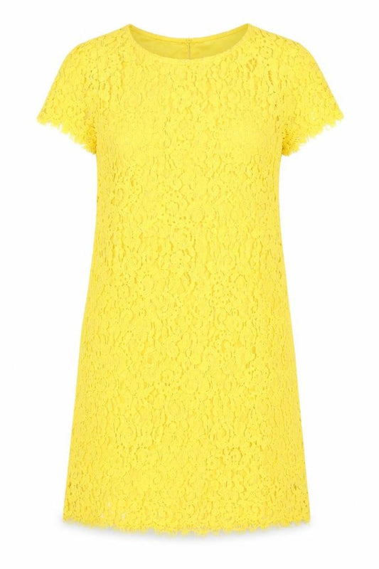 Front view of Zara women’s yellow polyester a-line, size L, round neck pullover