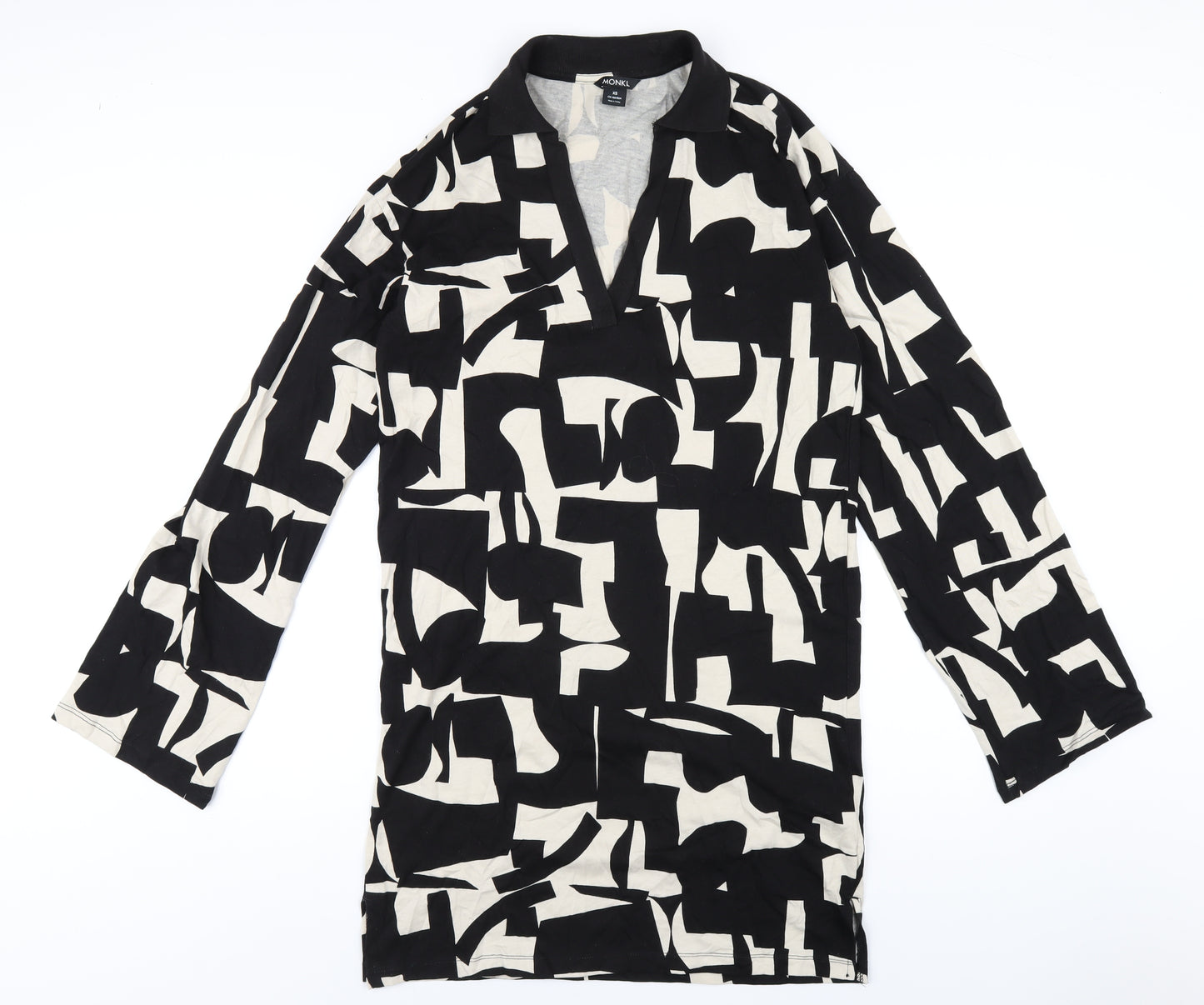 Monki Womens Black Geometric Cotton A-Line Size XS V-Neck Pullover