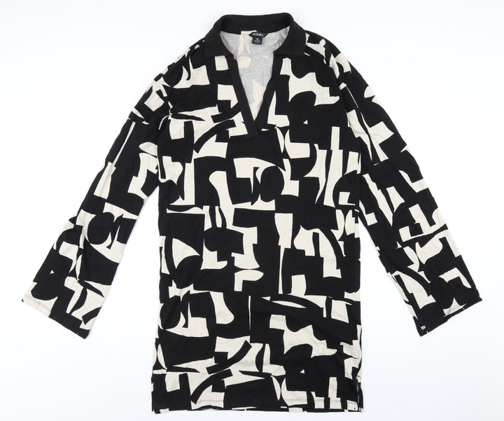 Monki Womens Black Geometric Cotton A-Line Size XS V-Neck Pullover