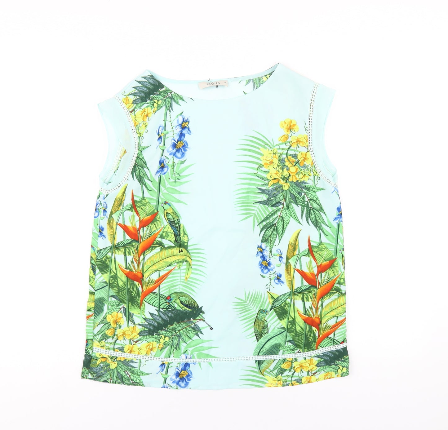 Oasis Womens Multicoloured Geometric Polyester Basic T-Shirt Size 10 Round Neck