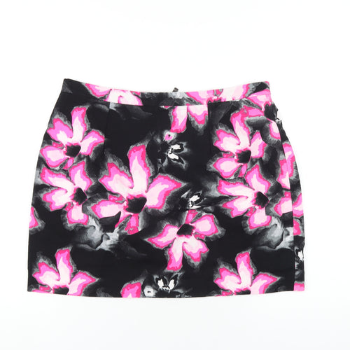 River Island Womens Multicoloured Floral Cotton A-Line Skirt Size 16 Zip