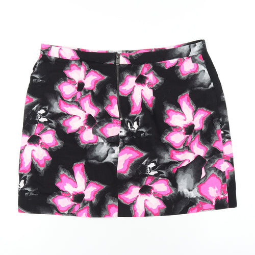 River Island Womens Multicoloured Floral Cotton A-Line Skirt Size 16 Zip