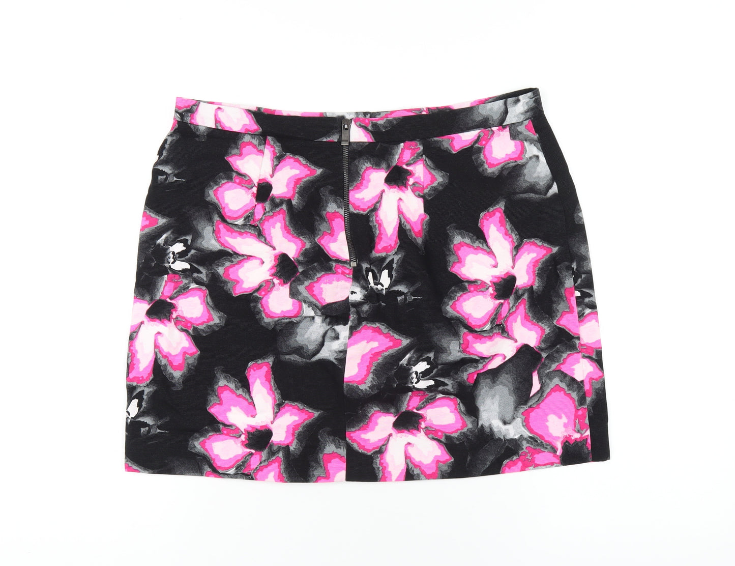 River Island Womens Multicoloured Floral Cotton A-Line Skirt Size 16 Zip