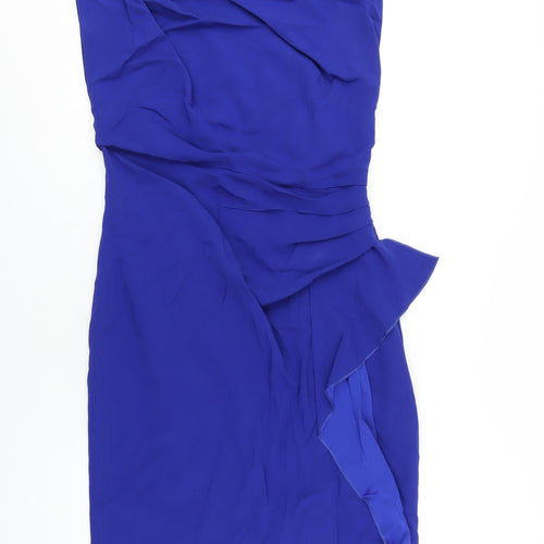 Coast Womens Blue Acetate Pencil Dress Size 12 Round Neck Zip