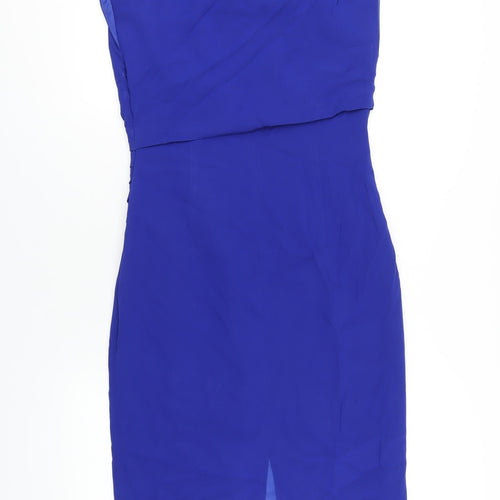 Coast Womens Blue Acetate Pencil Dress Size 12 Round Neck Zip