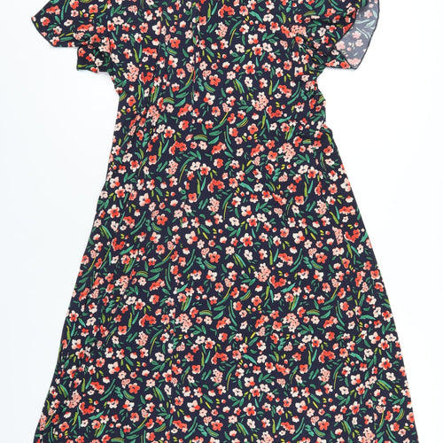 Kim&Co Womens Blue Floral Polyester A-Line Size L Round Neck Pullover