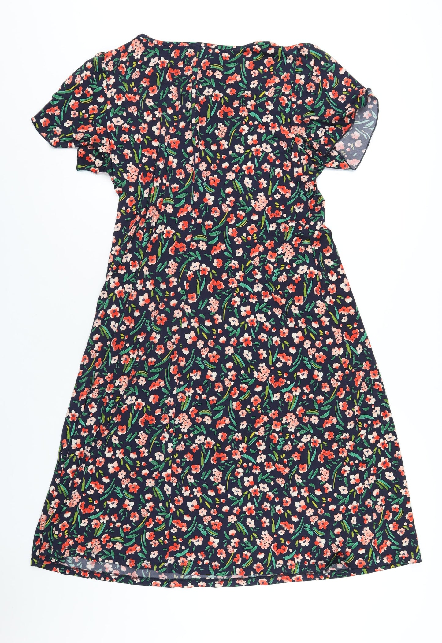 Kim&Co Womens Blue Floral Polyester A-Line Size L Round Neck Pullover