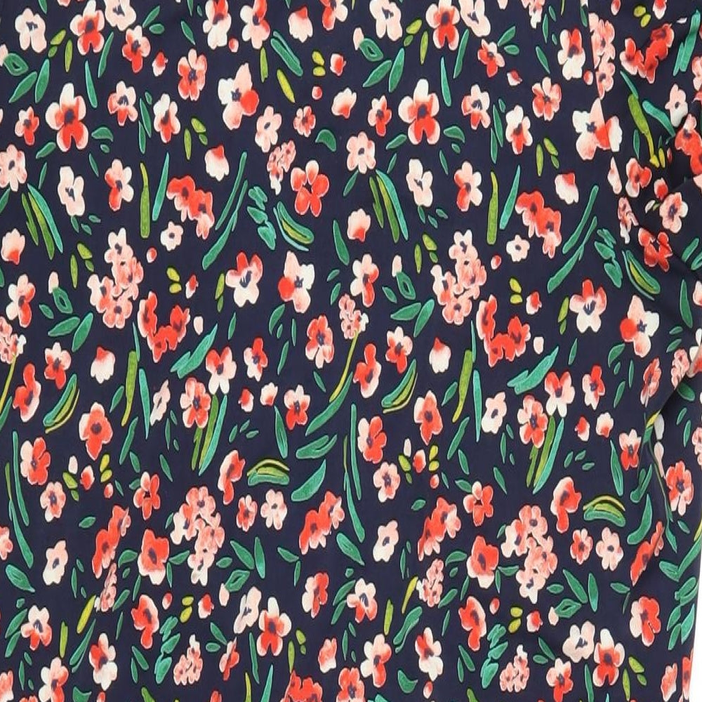 Kim&Co Womens Blue Floral Polyester A-Line Size L Round Neck Pullover