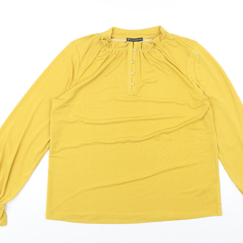 Adrianna Papell Womens Yellow Polka Dot Polyester Basic T-Shirt Size L Mock Neck