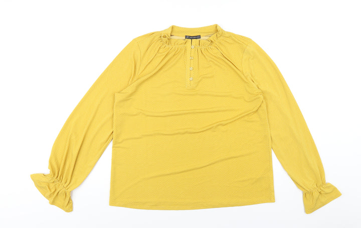 Adrianna Papell Womens Yellow Polka Dot Polyester Basic T-Shirt Size L Mock Neck