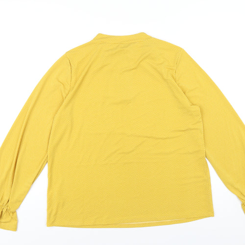 Adrianna Papell Womens Yellow Polka Dot Polyester Basic T-Shirt Size L Mock Neck