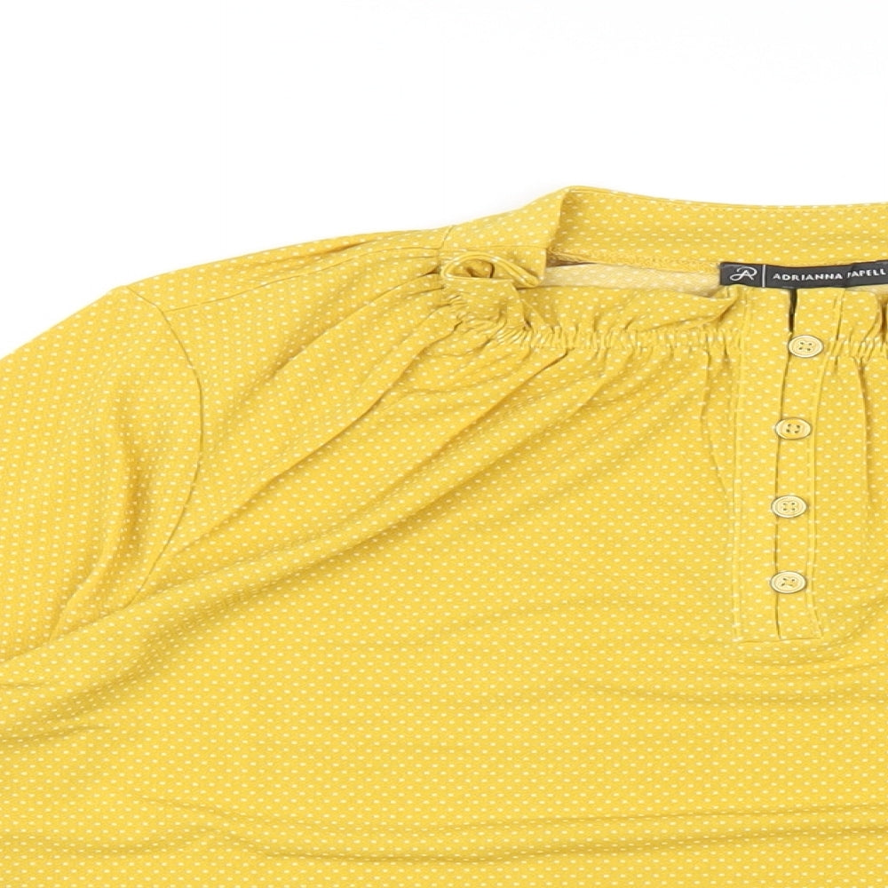 Adrianna Papell Womens Yellow Polka Dot Polyester Basic T-Shirt Size L Mock Neck