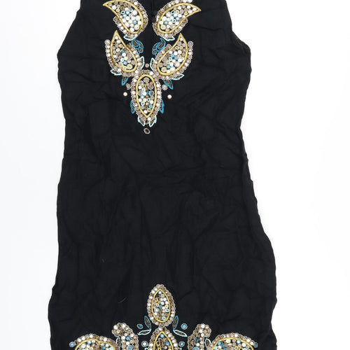Monsoon Womens Black Viscose Tank Dress Size 12 Round Neck Zip