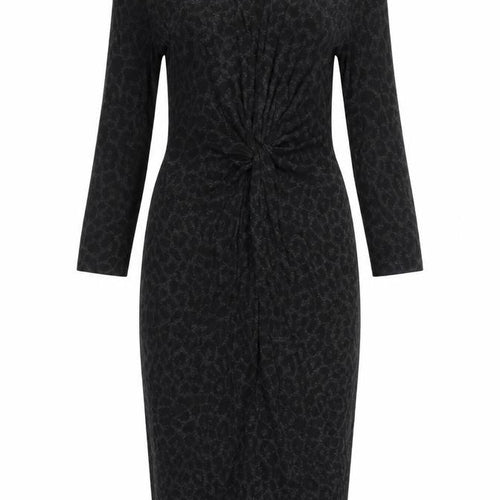 Per Una Womens Black Animal Print Viscose Bodycon Size 10 Boat Neck Pullover - Leopard Print Twist Front