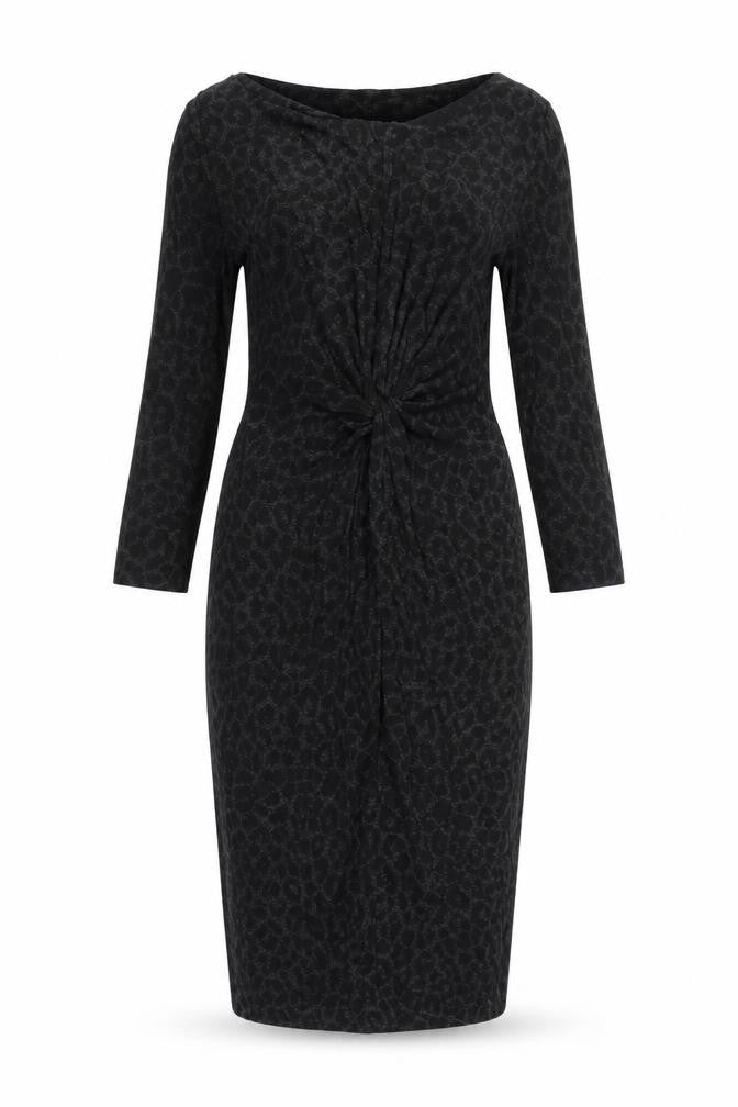 Per Una Womens Black Animal Print Viscose Bodycon Size 10 Boat Neck Pullover - Leopard Print Twist Front