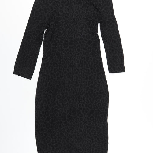 Per Una Womens Black Animal Print Viscose Bodycon Size 10 Boat Neck Pullover - Leopard Print Twist Front