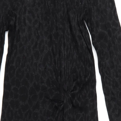 Per Una Womens Black Animal Print Viscose Bodycon Size 10 Boat Neck Pullover - Leopard Print Twist Front