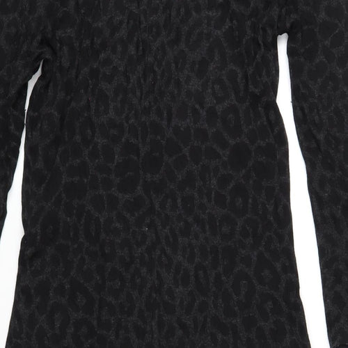 Per Una Womens Black Animal Print Viscose Bodycon Size 10 Boat Neck Pullover - Leopard Print Twist Front
