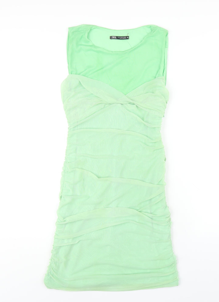 Zara Womens Green Polyester Bodycon Size XL Round Neck Pullover