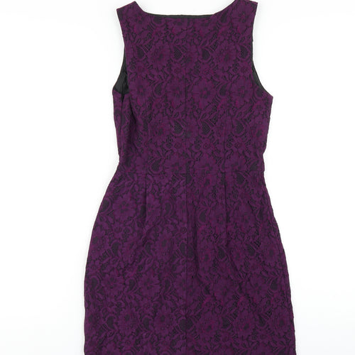 Oasis Womens Purple Polyester A-Line Size 8 Round Neck Zip