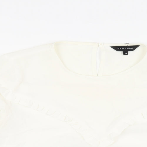 New Look Womens White Polyester Basic Blouse Size 10 Round Neck