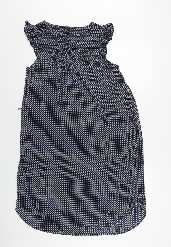 H&M Womens Blue Geometric Polyester A-Line Size 10 Round Neck Pullover