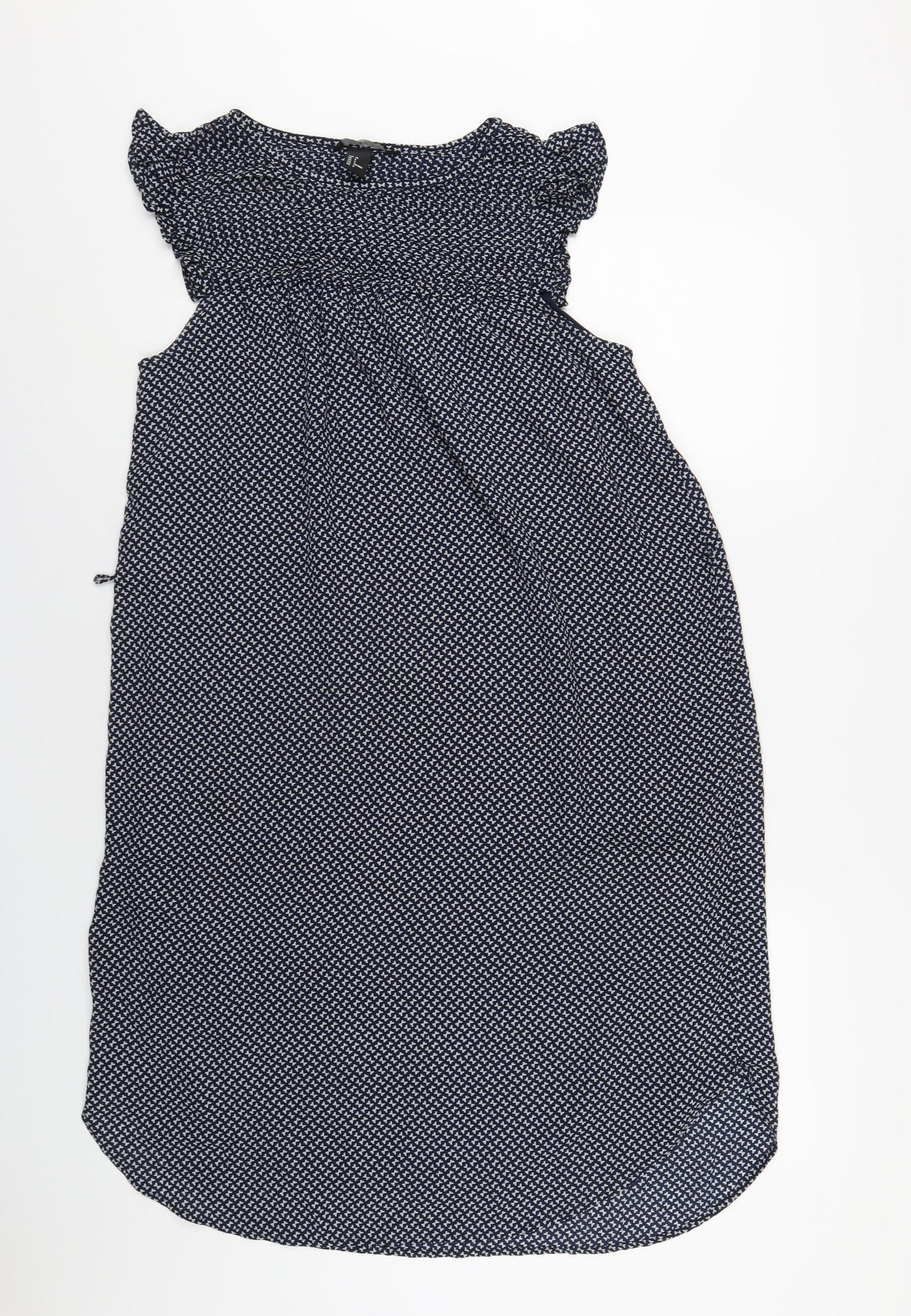 H&M Womens Blue Geometric Polyester A-Line Size 10 Round Neck Pullover