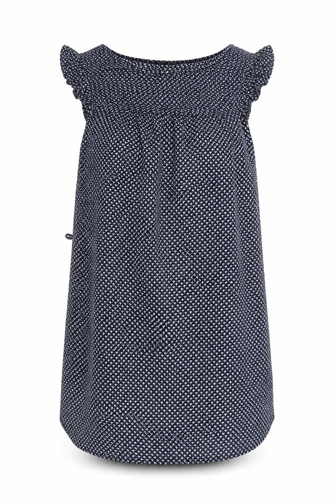 Front view of H&M women’s blue geometric polyester a-line, size UK 10, round neck pullover