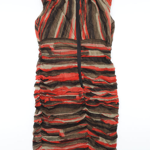 Coast Womens Multicoloured Geometric Polyester Bodycon Size 14 Round Neck Zip