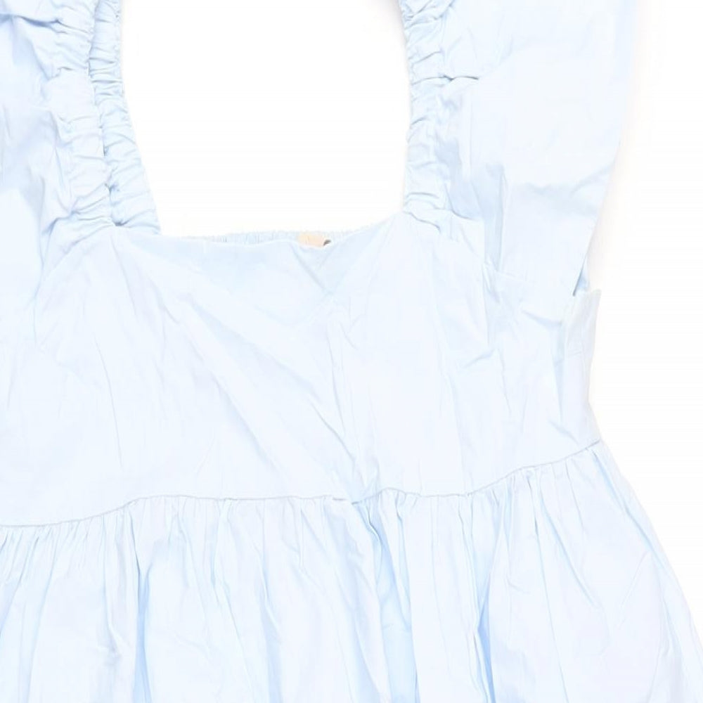 H&M Womens Blue Cotton A-Line Size S Square Neck Pullover