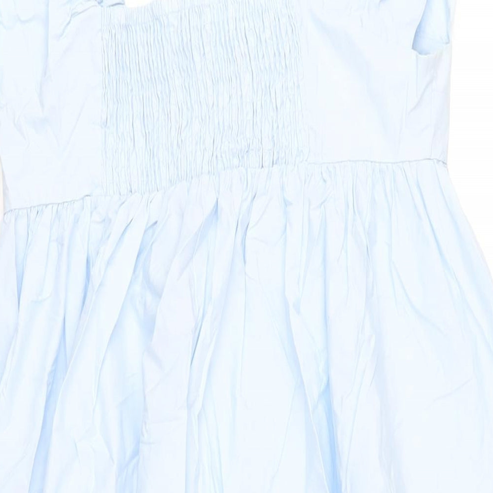 H&M Womens Blue Cotton A-Line Size S Square Neck Pullover