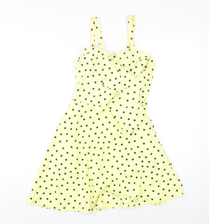 Boohoo Womens Yellow Polka Dot Polyester A-Line Size 8 Sweetheart Pullover
