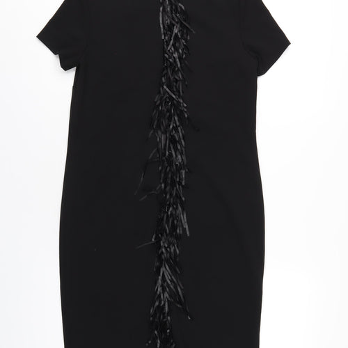 Apart Womens Black Polyester A-Line Size 8 Round Neck Zip - Tassle