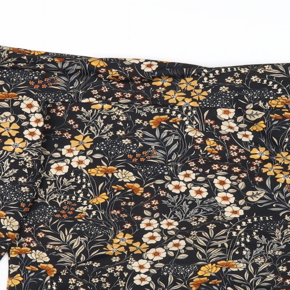 H&M Womens Black Floral Polyester Basic T-Shirt Size M Off the Shoulder