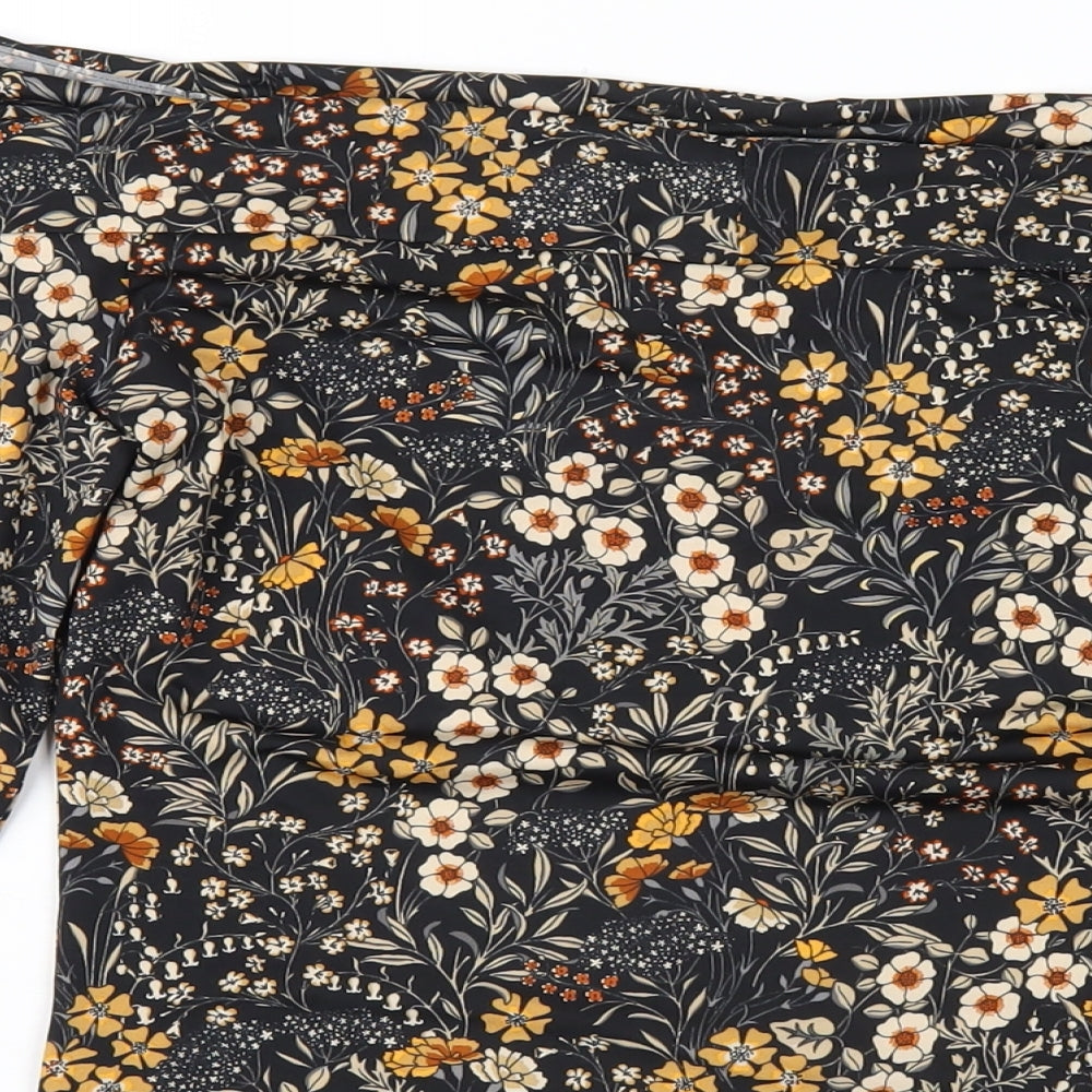 H&M Womens Black Floral Polyester Basic T-Shirt Size M Off the Shoulder