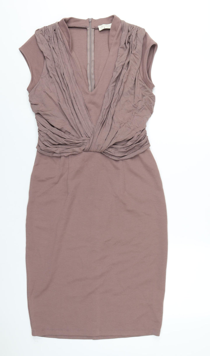 Dorothy Perkins Womens Purple Polyester Bodycon Size 14 V-Neck Zip