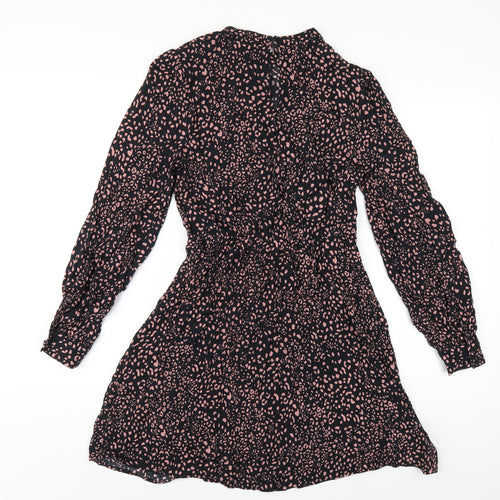 New Look Womens Black Geometric Viscose A-Line Size 8 Mock Neck Button