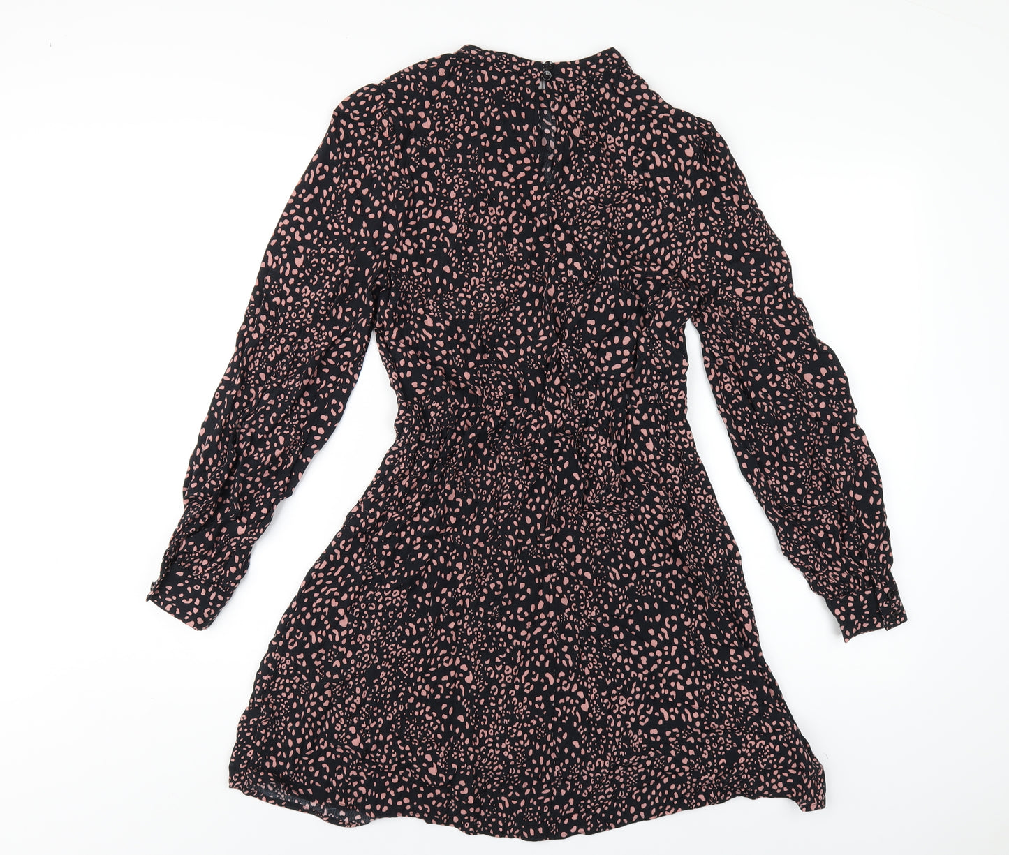 New Look Womens Black Geometric Viscose A-Line Size 8 Mock Neck Button