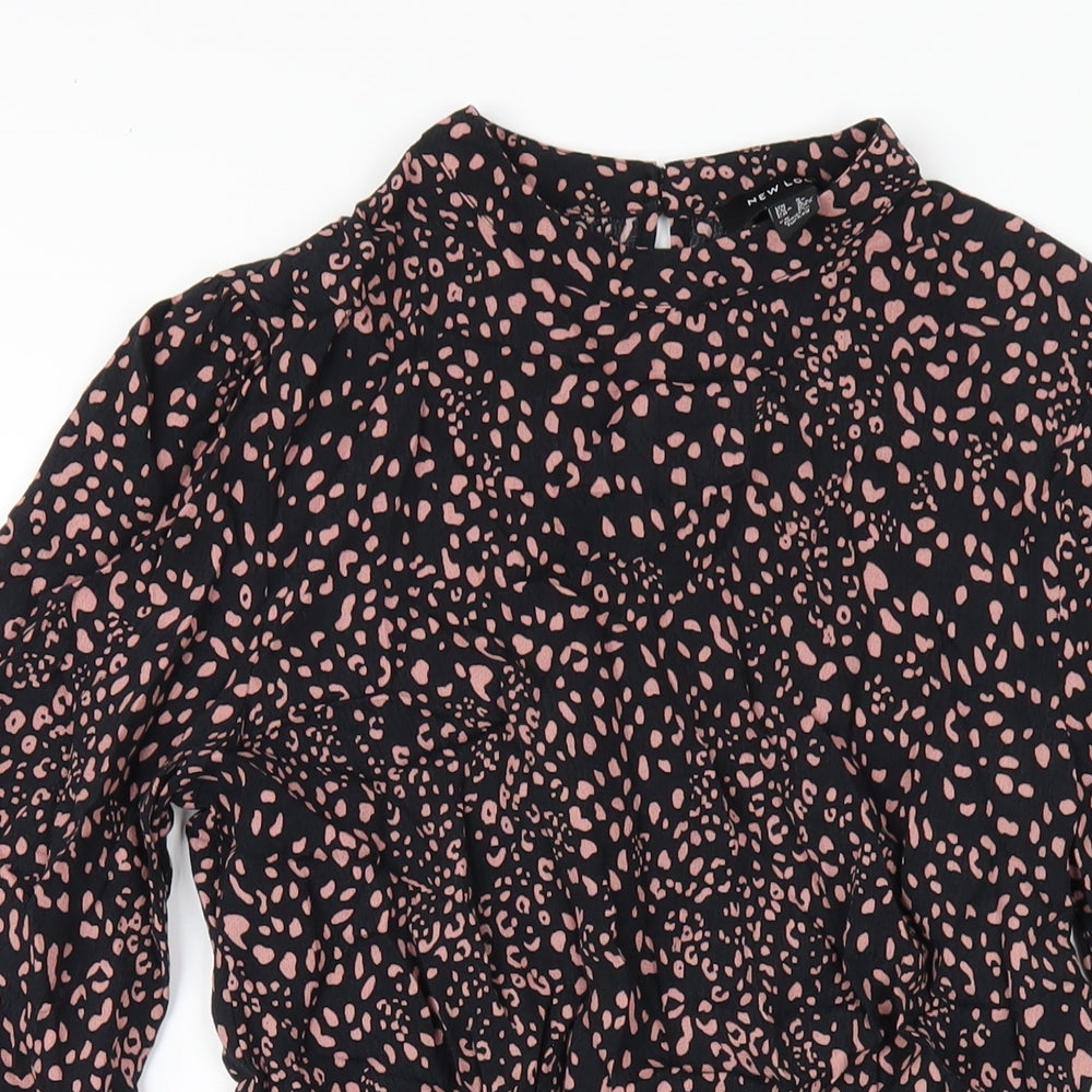 New Look Womens Black Geometric Viscose A-Line Size 8 Mock Neck Button